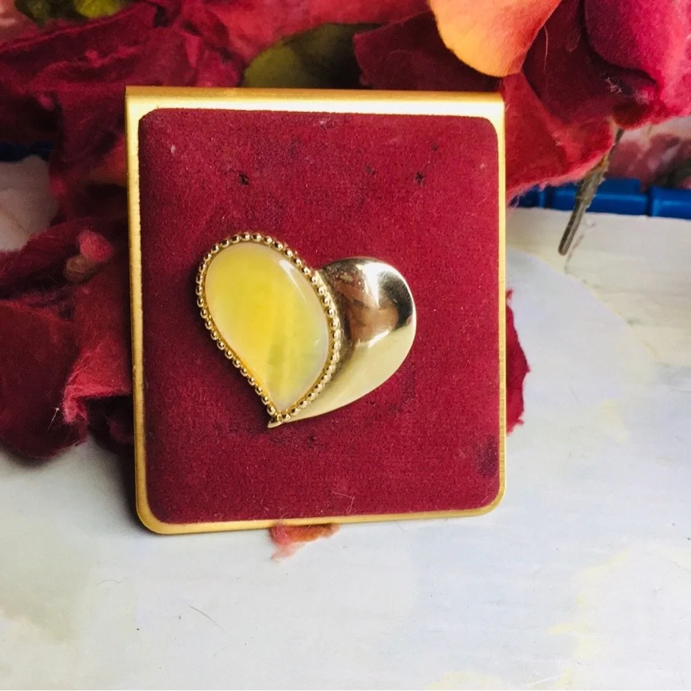 Yellow Mother of Pearl Two Tone Heart-Shaped Brooch